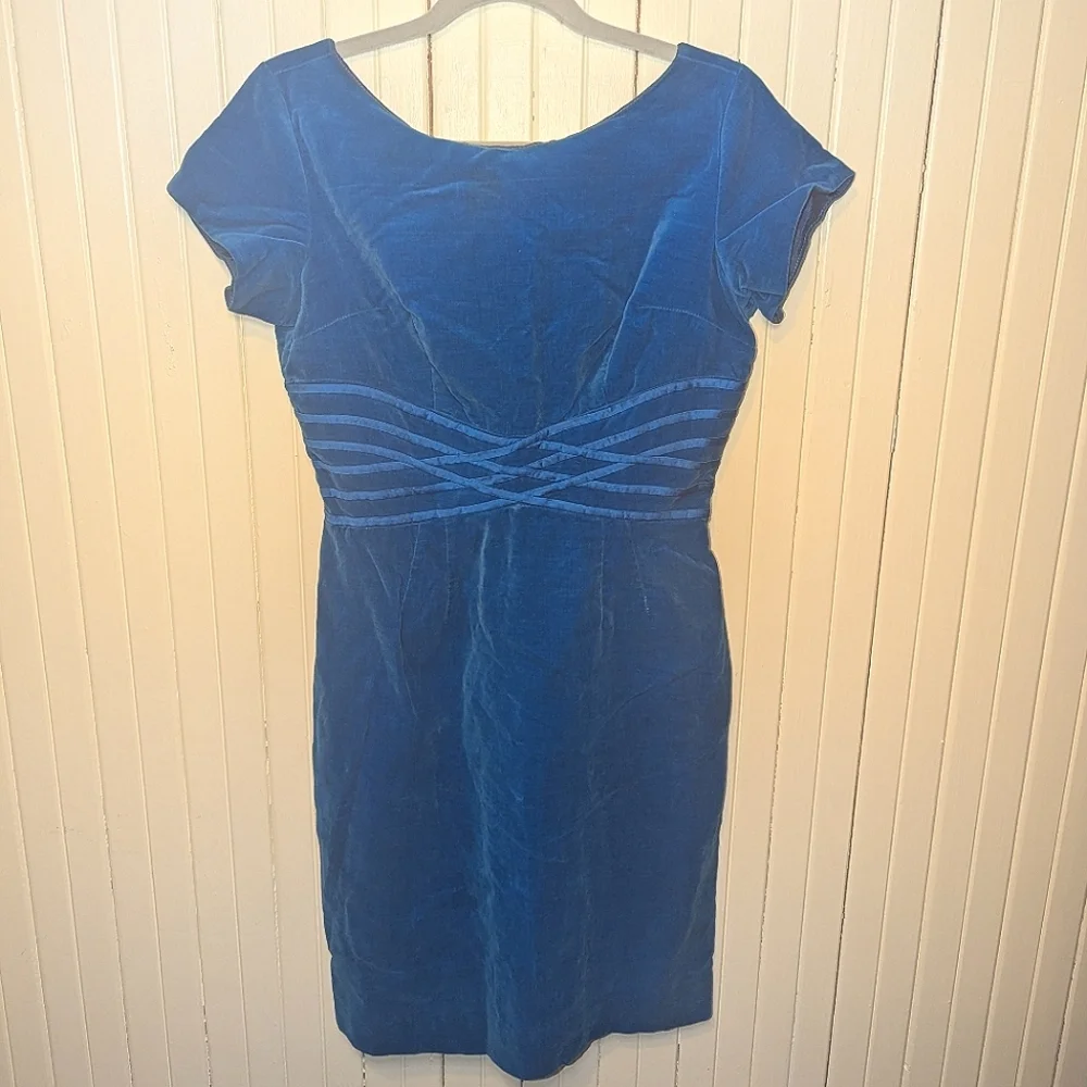 1960s Vintage Blue Velvet Cap Sleeve Mini Dress Cocktail Dress by Algo Original - Picture 1 of 6